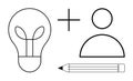 Light Bulb, Person Outline, and Pencil Representing Creativity, Ideas, and Personal Productivity Royalty Free Stock Photo