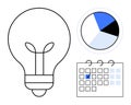 Light Bulb with Pie Chart and Calendar Highlighting Goal-Setting and Productivity Concepts Royalty Free Stock Photo