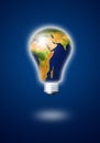 Light bulb with planet earth