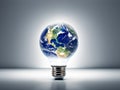 Light bulb with planet earth as it glass, save the world, energy saving, AI generated