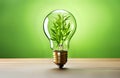 A light bulb with plants and leaves, symbolizing eco-friendliness and sustainability concept. Green innovative idea. Eco energy