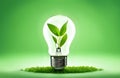 A light bulb with plants and leaves, symbolizing eco-friendliness and sustainability concept. Green innovative idea. Eco energy