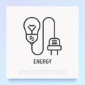 Light bulb with plug thin line icon. Modern vector illustration of electicity, innovation, communication