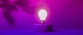 Light bulb on a podium with shadow of leaves - 3D Royalty Free Stock Photo