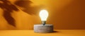 Light bulb on a podium with shadow of leaves - 3D Royalty Free Stock Photo