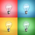 Light bulb on red blue green and yellow background 3d rendering Royalty Free Stock Photo