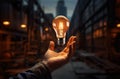 A light bulb representing a blackout in the city, where the electricity is out Royalty Free Stock Photo