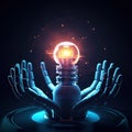 LIght bulb and robot concept. Nuclear energy background future innovation. Royalty Free Stock Photo