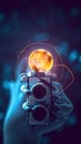 LIght bulb and robot concept. Nuclear energy background future innovation. Royalty Free Stock Photo