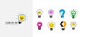 Light bulb set, creative logo vector illustration. Stylized electric lamp with different idea in simple flat minimal Royalty Free Stock Photo