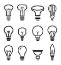 Light bulb set icons on white background.