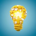 A light bulb shape composed of numerous yellow and white speech bubbles. The inside Royalty Free Stock Photo