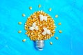 Light bulb shape made from sweet popcorn kernels Royalty Free Stock Photo
