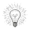 Light bulb shining. Hand drawn concept idea symbol Royalty Free Stock Photo