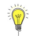 Light bulb sketch with concept of idea. Doodle hand drawn sign. Royalty Free Stock Photo
