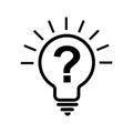 Light bulb with sparkle rays shine and question marks. Light bulb and question marks line icon. Idea lamp with Approved icon. Idea