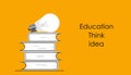 Light bulb and stack of books  vector illustration isolated on yellow background Royalty Free Stock Photo