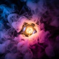 Light bulb is surrounded by swirling clouds of colored smoke Royalty Free Stock Photo