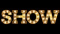 Light bulb text two way blinking aktion the word show