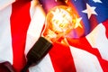 Light bulb on USA flag Royalty Free Stock Photo
