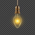Light Bulb Vector. Power Object Light Bulb. Antique Cable. 3D Realistic Transparent Illustration Royalty Free Stock Photo