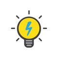 Light bulb vector icon, lamp with lightning Royalty Free Stock Photo