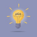The light bulb is on. Vector illustration of incandescent lamp. The concept of creative and unique new idea, innovation Royalty Free Stock Photo