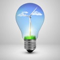 Light bulb with a wind turbines in side