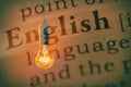 Light bulb and word english