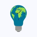Light bulb world map with clock on white background Royalty Free Stock Photo