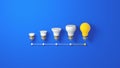 Light Bulb Yellow Growthing Outstanding Among Lightbulb White on Blue Background.