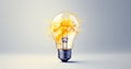 Light bulb yellow wire inside digital white paper sparks burst p