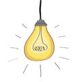 Light bulb yellow on the wire on white background. Vector Doodle elements for design. Royalty Free Stock Photo