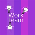 Light bulbs on a background of purple lines. Work team led by women, concept of creation of ideas, innovation and leadership. Royalty Free Stock Photo