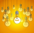 Light bulbs beautiful vector illustration with single one shining Royalty Free Stock Photo