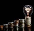 Light Bulbs and Coins with House Concept Royalty Free Stock Photo