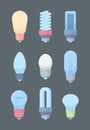 Light bulbs collection. Electric light simple flat style colored lamps garish vector collection pictures