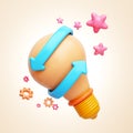 light bulbs cute cartoon style kids pastel colors plastic objects smooth glossy with gears and star shaped pink. open dream, idea. Royalty Free Stock Photo