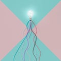 Light bulbs glowing one with color cable on pastel pink and light blue background