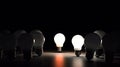 Light bulbs with glowing one different idea, Creativity and innovation ideas concept Royalty Free Stock Photo