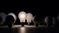 Light bulbs with glowing one different idea, Creativity and innovation ideas concept, Leadership, innovation, great idea and Royalty Free Stock Photo