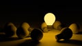 Light bulbs with glowing one different idea. Creativity and innovation ideas concept. Royalty Free Stock Photo