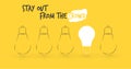 Light bulbs with glowing one different idea on light yellow background ,