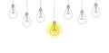 Light bulbs hanging down with one glowing. Creative idea, business concept vector illustration Royalty Free Stock Photo