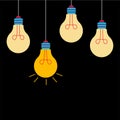 Light bulbs hanging on a set of incandescent filaments. Royalty Free Stock Photo