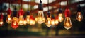 light bulbs hanging in a tent at night Royalty Free Stock Photo