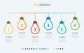 Light bulbs infographic template. 6 steps bulbs design with beautiful colors. Vector timeline elements for presentations.