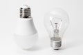 Light bulbs. isolated of Incandescent bulbs, fluorescent bulbs, orange old generation bulb, Tungsten bulb, and white energy saving Royalty Free Stock Photo