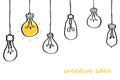 Doodle light bulb hand drawn icon. vector illustration. Royalty Free Stock Photo