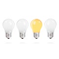 Light bulbs with one bright light bulb on white background Royalty Free Stock Photo